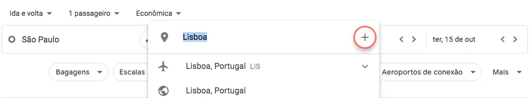 Como selecionar múltiplos aeroportos no Google Voos