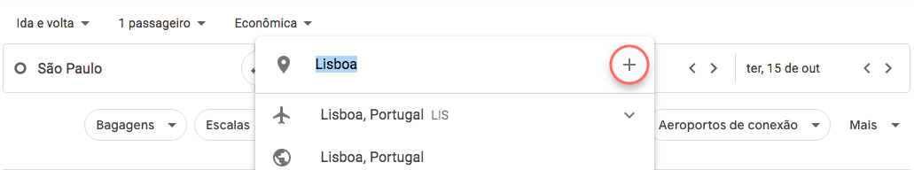 Como selecionar múltiplos aeroportos no Google Voos