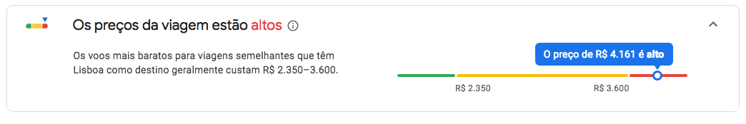 Checando a média de preços no Google Voos