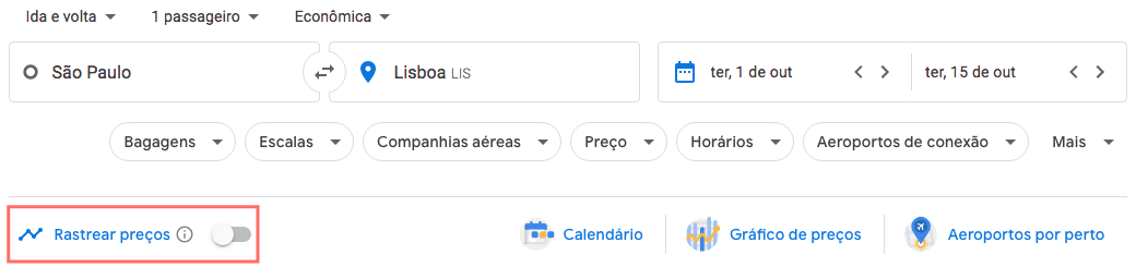 Rastreando preços por e-mail no Google Voos